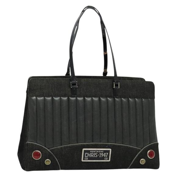 DIOR Montaigne Tote Bag Leather Canvas Black Silver - Picture 1 of 13